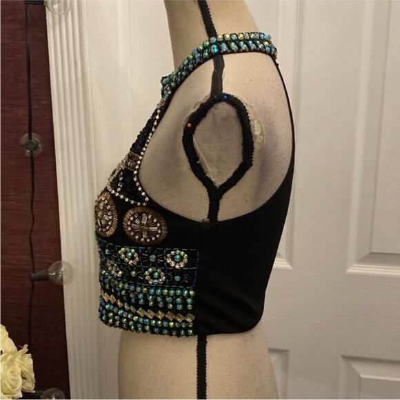 Crystal doll Beaded/crystal embellished Halter Crop Top, S - Picture 8 of 11